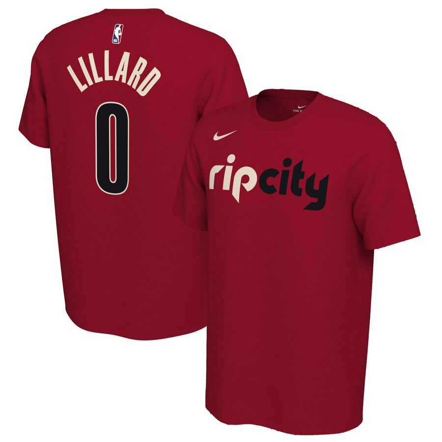 Men 2020 NBA Nike Damian Lillard Portland Trail Blazers Red 201920 Earned Edition Name  Number TShirt